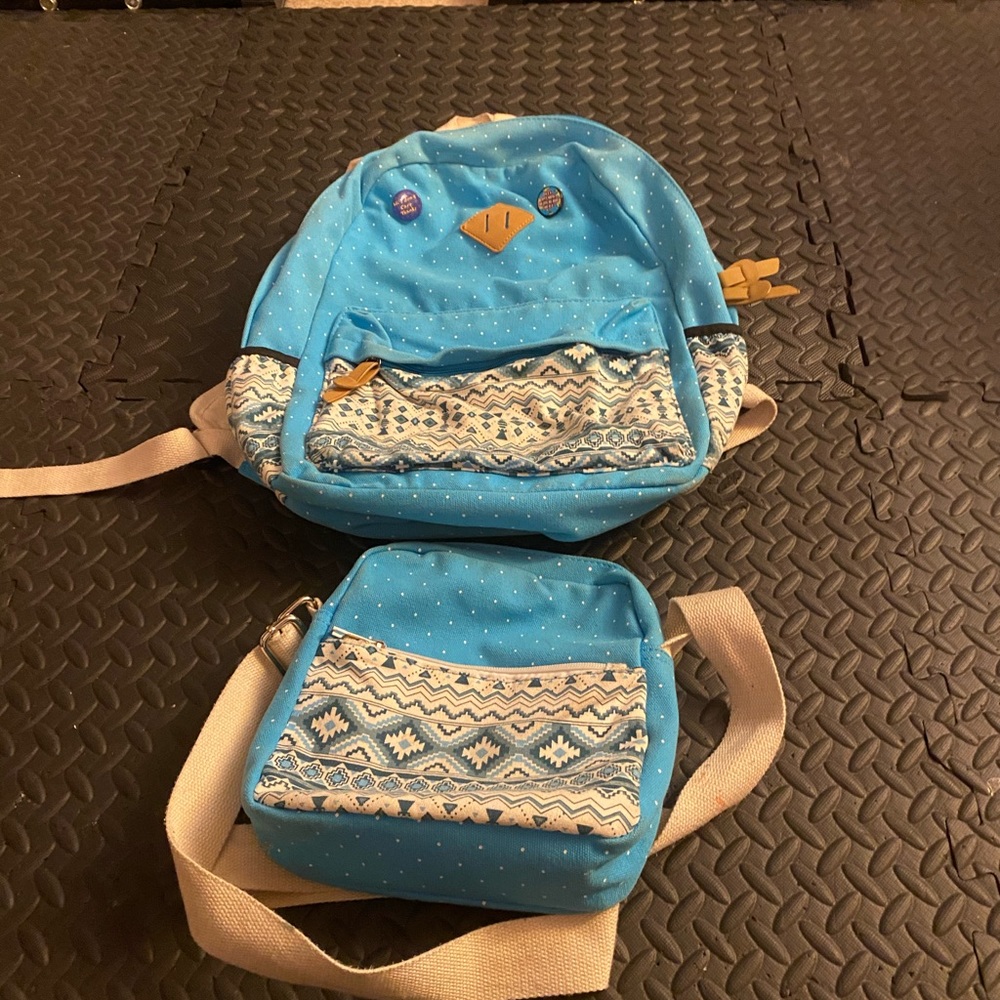 Blue matching Southwestern backpack & side purse.